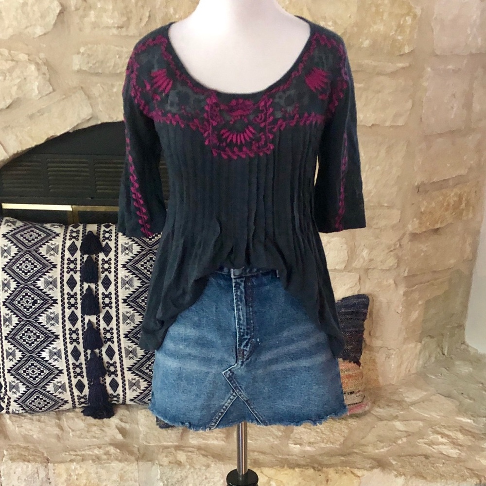 Boho embroidered Anthropologie top